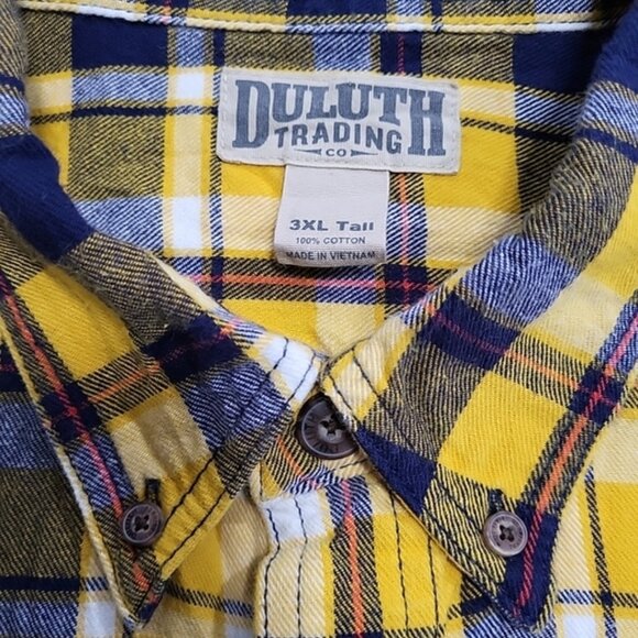 Duluth Trading Co Men's Shirt Size 3XLT Yellow Plaid Flannel Button Down Collar - Picture 4 of 13